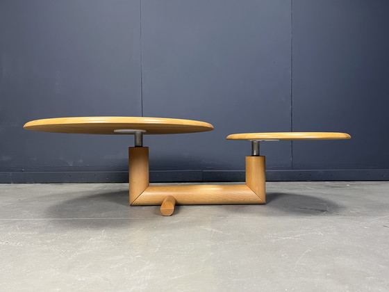 Image 1 of Table basse à deux niveaux en bois à plateau pivotant par Roche Bobois, années 1980