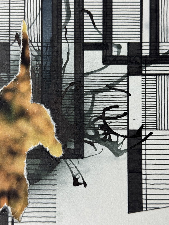 Image 1 of Eugène Eechaut (1928-2019) - ingelijste inktcompositie met collage, 1987