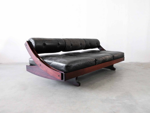 GIANNI SONGIA ZWART LEDEREN SLAAPBANK MODEL GS-195 VOOR SORMANI, ITALIE 1963