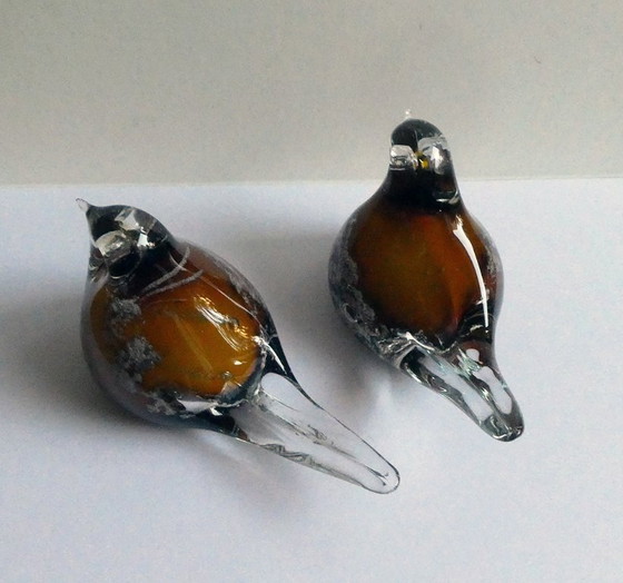 Image 1 of 2 vogels, Murano glas, mussen, luchtbellen, Italië jaren 80