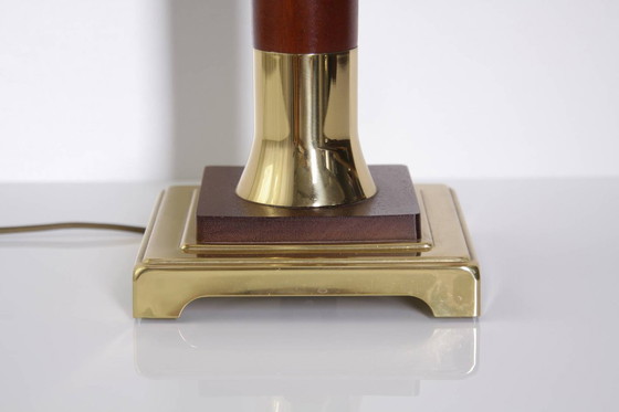 Image 1 of Lamp Tafellamp messing hout 77cm jaren 1980 vintage