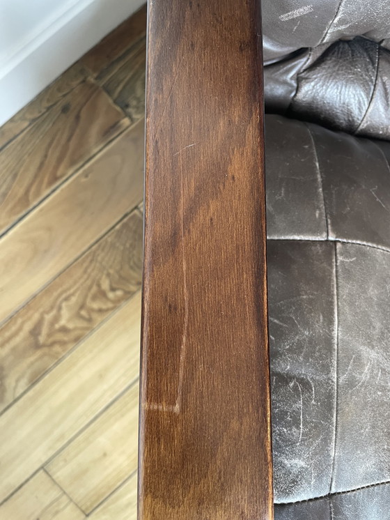 Image 1 of Fauteuil Scandinave 1970 Bois Laminé Courbé Assise en Cuir