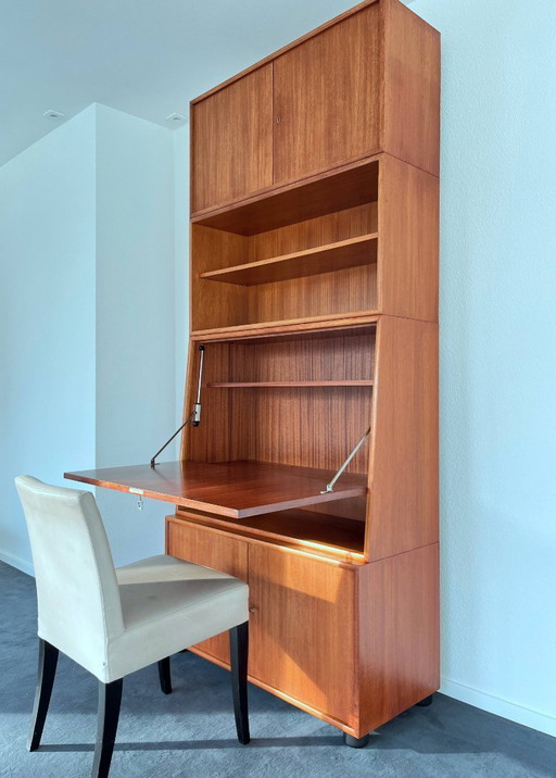 Scrivania da segretaria, scrivania da scrittura, mobile a 4 elementi, teak, WK Möbel, 1967