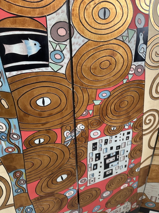 Image 1 of Paravent/séparateur de pièce vintage Gustav Klimt « L'Étreinte »