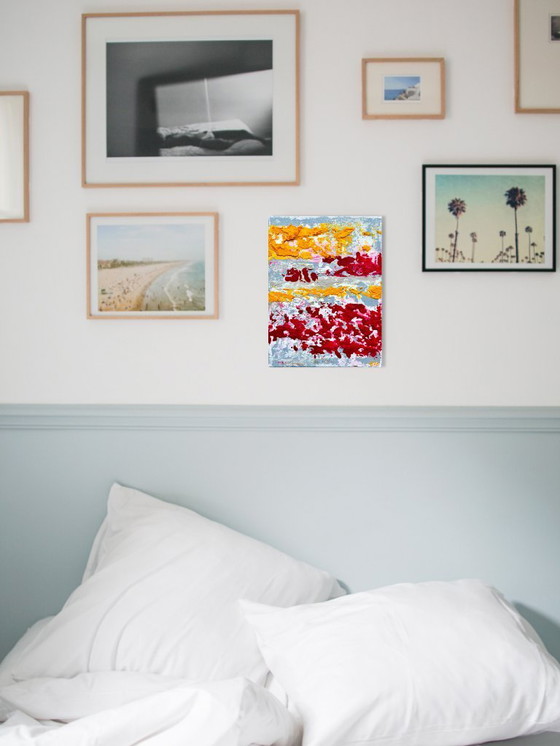 Image 1 of Abstract painting VOLT Pêche Melba, original modern artwork 18 x 24 cm.