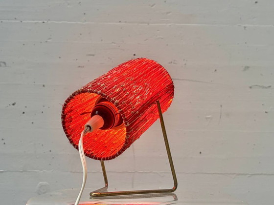 Image 1 of Mid-century table lamp with fabric shade and brass frame, 1960s