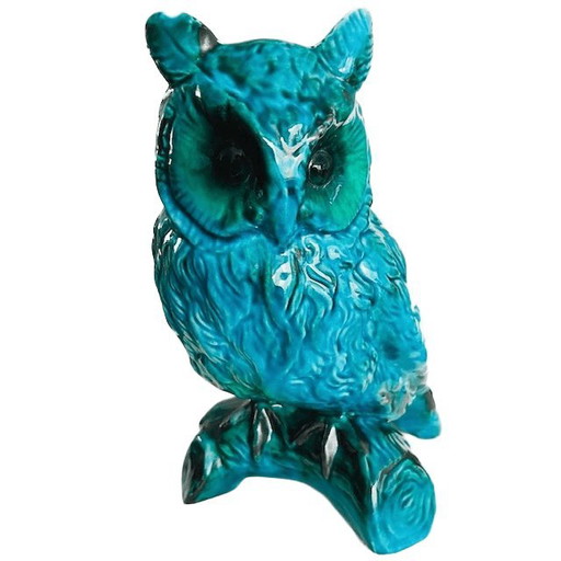 Mid - Century Jema Holland owl turquoise ceramic 1950's