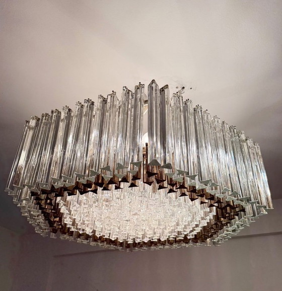 Image 1 of Weelderige kroonluchter van Paolo Venini voor Vivarini, Muranoglas/Prismaglas, Italië, jaren 70, op maat gemaakt