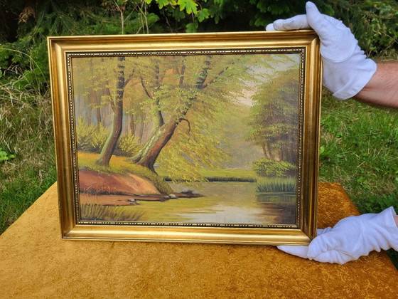 Dipinto a olio vintage di paesaggio forestale su tela – Dipinti e disegni (photo 2 of 10)