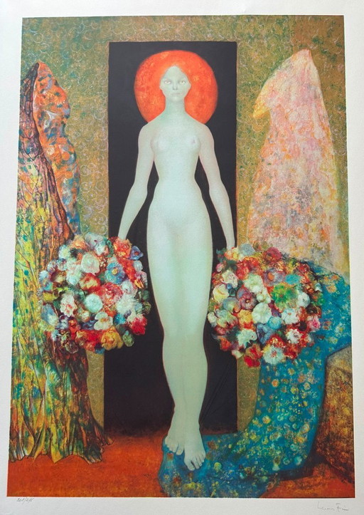 Leonor Fini - Rare print, woman holding flowers
