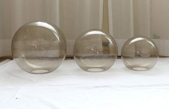 Image 1 of Ceiling lamp cascade lamp Limburg 3 globes bubble glass 70s aeb