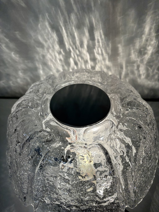 Vintage ice glass ceiling lamp by Glashütte Limburg, designed by Helena Tynell in the 1960s or 70s