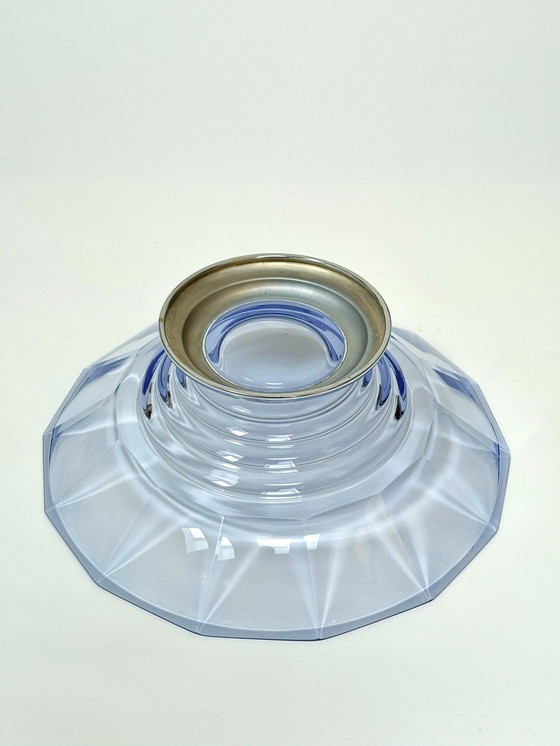 Image 1 of Splendida ciotola in cristallo viola Art Déco su base in metallo