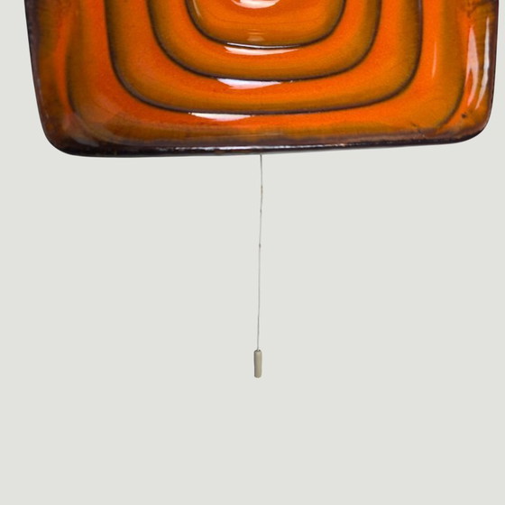 Image 1 of Vintage vierkante oranje wandlamp. Pop Art muurlamp van keramiek met oranje glazuur. Duitsland, jaren 60. Space age.
