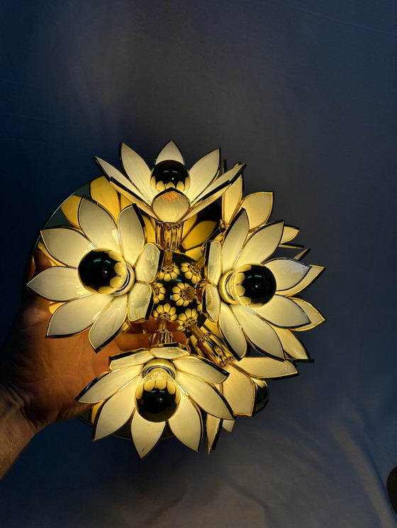 Image 1 of Plafonnier Lotus vintage style Hollywood Regency, en laiton et or