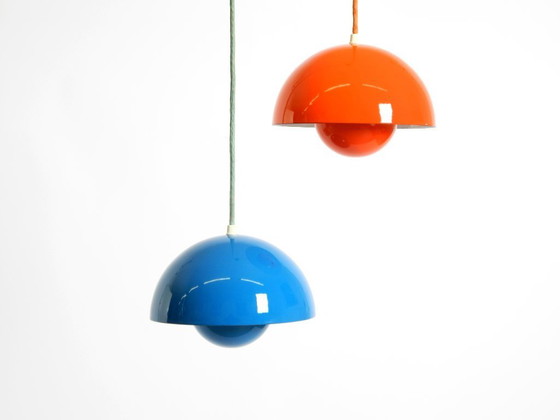 Image 1 of Original enamelled double shade Flower Pot pendant lamp by Verner Panton for Louis Poulsen Denmark