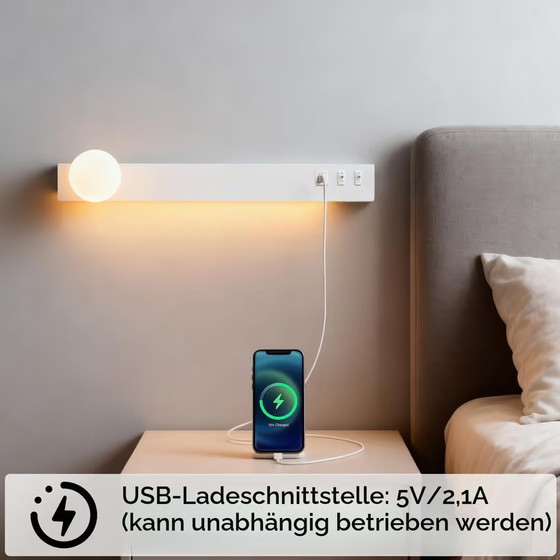 Applique Murale LED 12W avec Éclairage Indirect et USB, Appliques murales, Métal, Blanc, Modern (photo 3 sur 5)