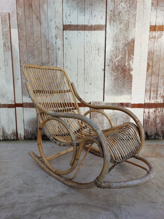 Image 1 of Originele Rohe Noordwolde rotan schommelstoel – jaren 50/60
