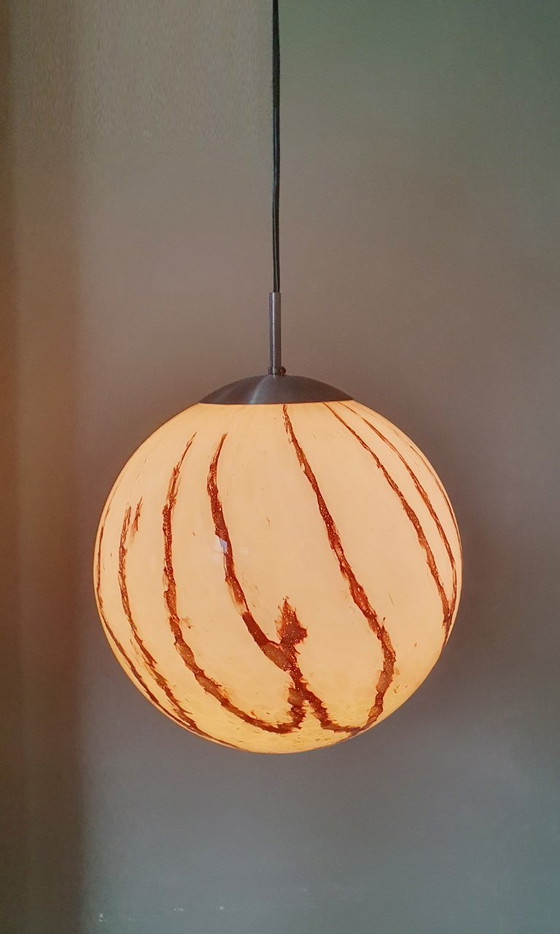 Image 1 of Art Deco vintage pendant lamp made of marbled glass