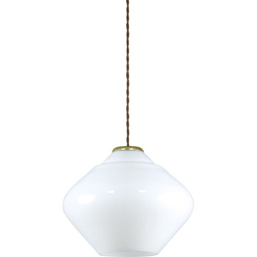 Mid-century Italian white opaline and brass pendant lamp