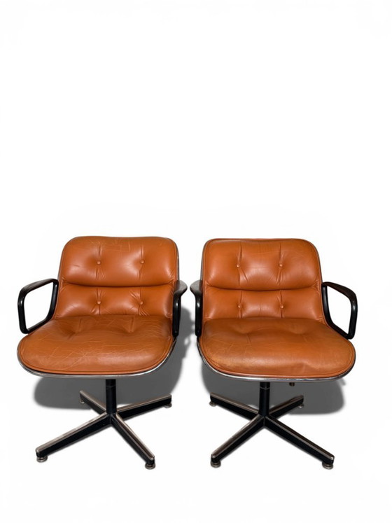 Image 1 of Pair of Knoll Pollock Armchairs - Vintage Camel Leather
