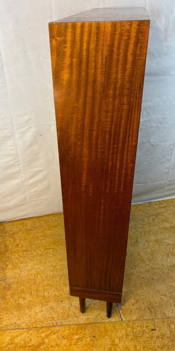 Image 1 of Mid-Century Retro Vintage Teak Bookcase by Nissenbaum & Sons 1967  Slim Danish-Inspired Design • Adjustable Shelves • Elegant Sp