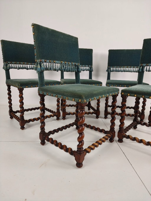 Sedie del XVIII secolo – Gambe tornite – Rivestimento blu