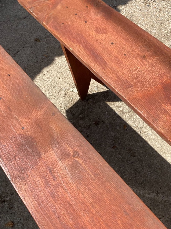 Par de bancos rústicos de madera maciza de 250 cm para mesa de campo de estilo años 50. – Wood (photo 8 of 18)