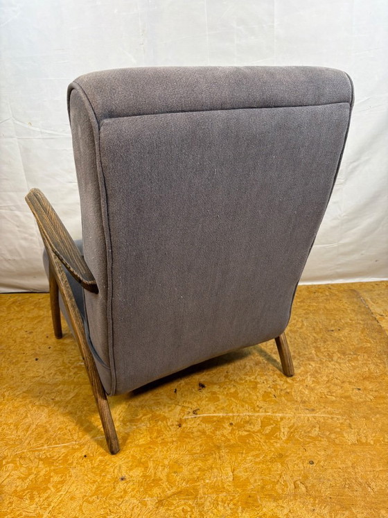Image 1 of Mid Century Retro Vintage Bentwood Armchair by Parker Knoll – Grey Upholstery – Stylish & Comfortable  Add a touch of timeless m