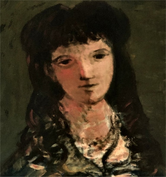 Image 1 of Portrait Woman with Hat Oil Painting signed French Expressionist Sylvain Vigny