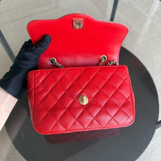 Image 1 of Chanel Seasonal Flap - Two Tone Quilted Lambskin Red Grey Golden Hardware Series 23