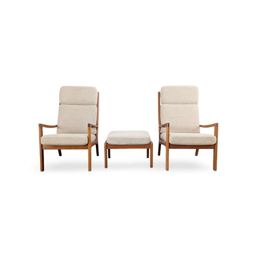 Ensemble de 3 Fauteuils Ole Wanscher Senator Highback Poul Jeppesen Ottoman
