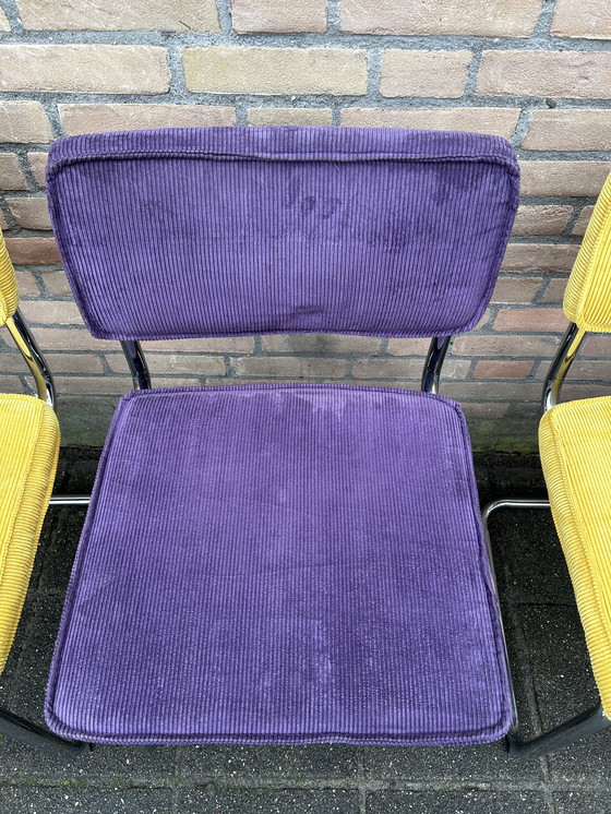 Image 1 of 4 sedie in tessuto a coste con struttura tubolare cromata