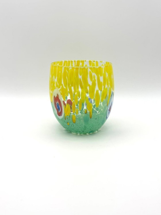 Image 1 of Set van 6 Venetiaanse glazen van geblazen glas met Murano-effect (murrine) in het glas verwerkt, handgemaakt in Italië.