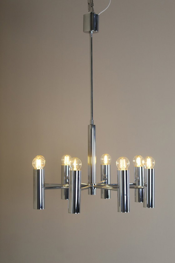 Image 1 of Lampada a sospensione cromata dal design vintage Hustadt Leuchten