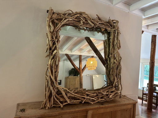 Miroir XXL unique avec cadre en bois flotté - 160 x 180 cm - Un accroche-regard pour tout intérieur