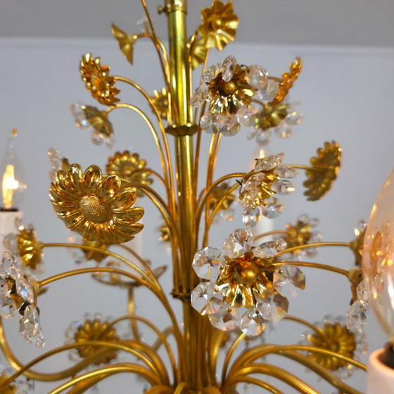 Image 1 of Lampadario Palwa con girasoli in cristallo e cornice dorata