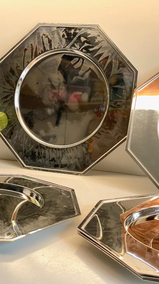 Image 1 of Set van 6 vintage zilveren metalen borden