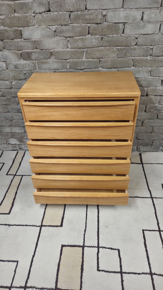 Image 1 of Vintage Scandinavische commode van massief hout met 6 lades, jaren 70.