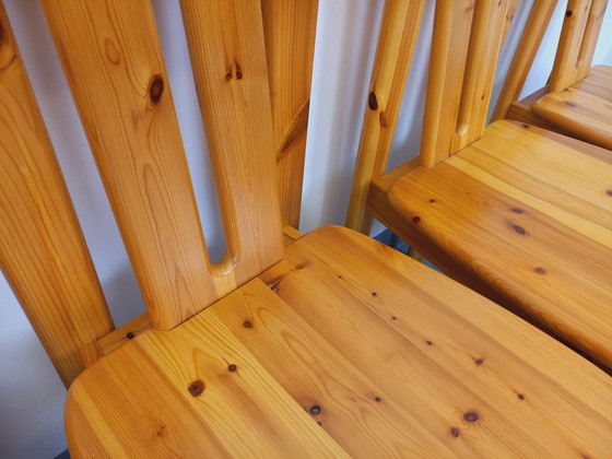 Image 1 of Suite of 4 Vintage Pine Chairs from the 70s and 80s