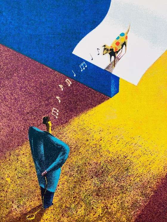 Image 1 of Vintage kleurrijk Kunstwerk Hond - Ton Paay