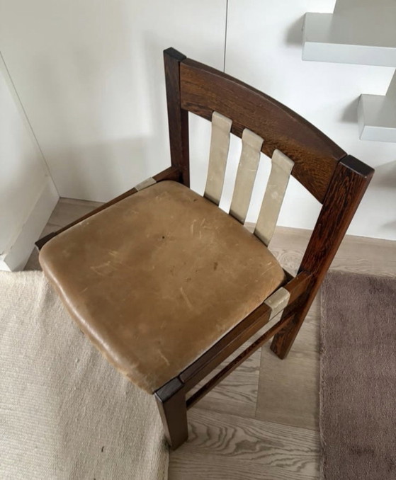5x Vintage Harness Leather Chairs | Leather Seat | Wood, Dining chairs, Brown (photo 3 of 13)