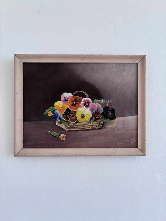 Image 1 of Vintage original flower oil painting, framed floral still life art
