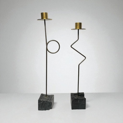IKEA Kräsen candle holder (set of 2) - Memphis Postmodern design by Ehlén Johansson, 1987