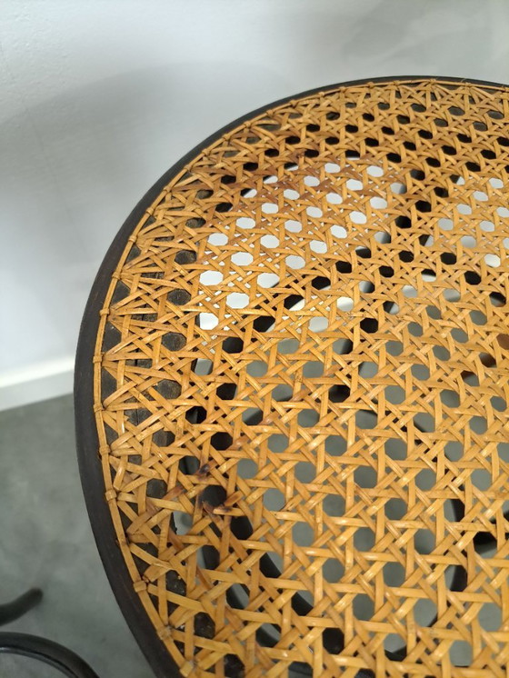 Image 1 of Set of 1950s wooden bar stools with webbing from France