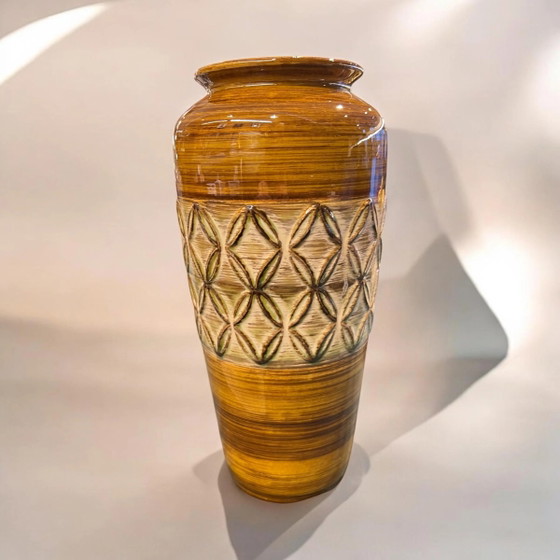 Scheurich Vase, Made in Germany, 1970er Jahre, Braun mit Grün, Braun, Weiß Rautenmuster, Neuwertiger Zustand (photo 2 of 5)