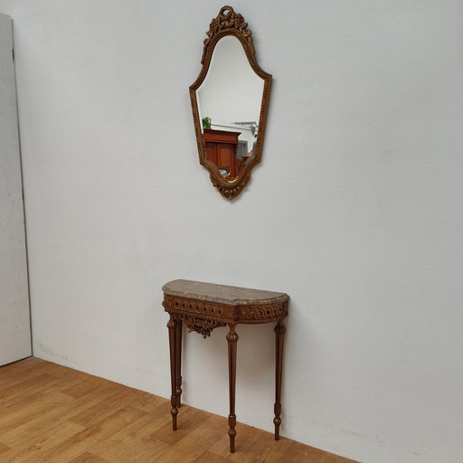 Barock Rokoko Wandkonsole Beistelltisch mit Marmorplatte und Spiegel
