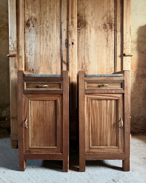Coppia comodini art deco legno marmo