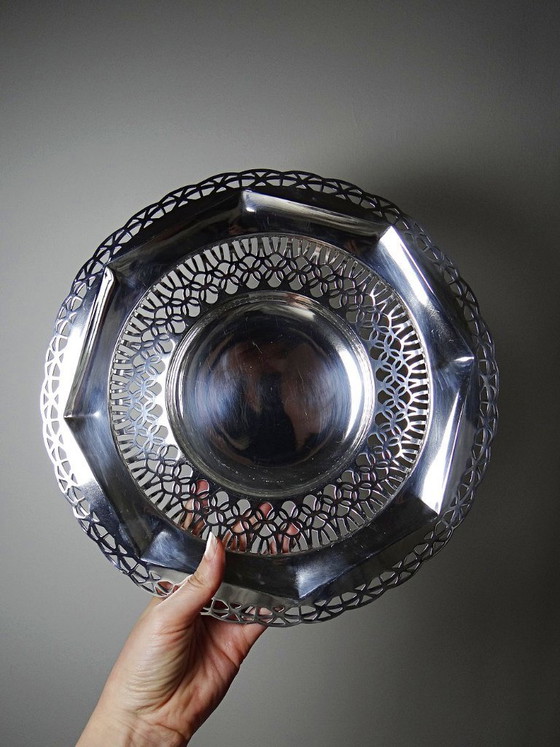 Image 1 of Large openwork bowl on a silver-plated metal stand, made by Dechamps Frères silversmiths
