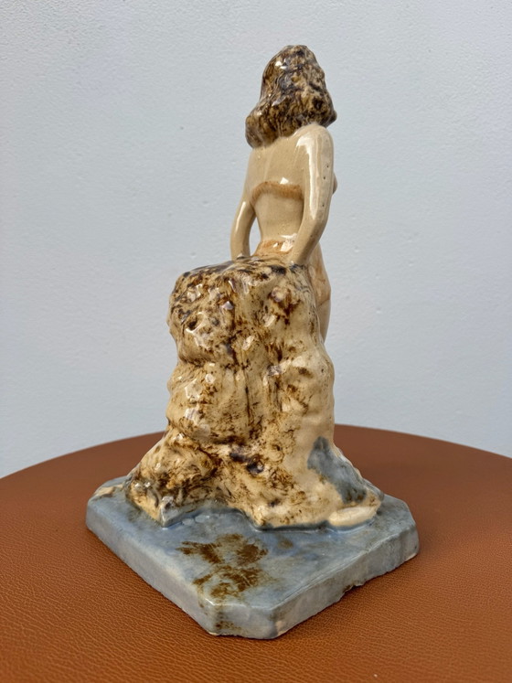 Art Deco keramische badster beeld (1930/40), Beeldhouwkunst, Keramiek, Beige (foto 3 van 15)